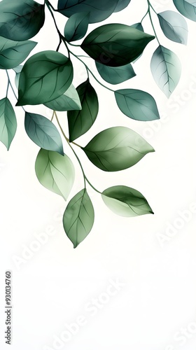 Wallpaper Mural Branches adorned with vibrant leaves against a white background, exuding youthful vitality. 32k UHD, Flickr, hanging scroll. Torontodigital.ca