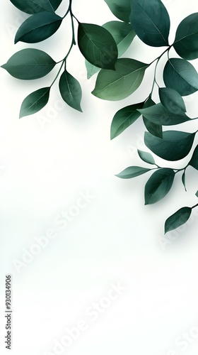 Branches adorned with vibrant leaves against a white background, exuding youthful vitality. 32k UHD, Flickr, hanging scroll.
