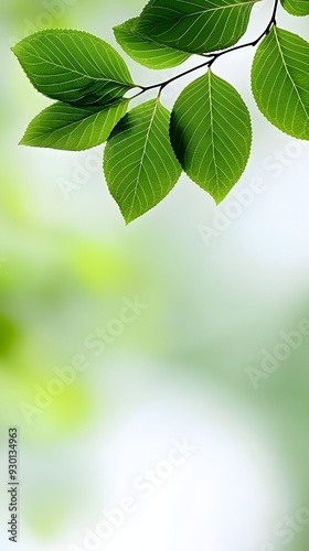 Branches adorned with vibrant leaves against a white background, exuding youthful vitality. 32k UHD, Flickr, hanging scroll.