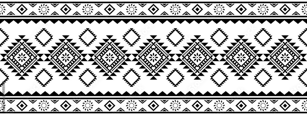 Ancient echoes Aztec geometric seamless patterns southwest Navajo Native American tribal ethnic black and white for textile printing Ancient echoes Aztec geometric seamless patterns southwest Navajo Native American tribal ethnic black and white for textile printing
