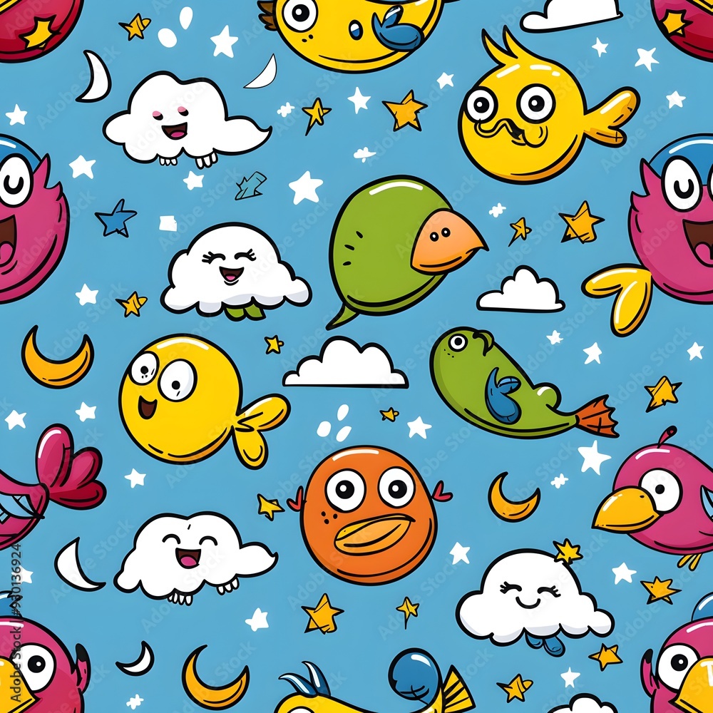seamless pattern with birds and clouds seamless pattern with birds and clouds