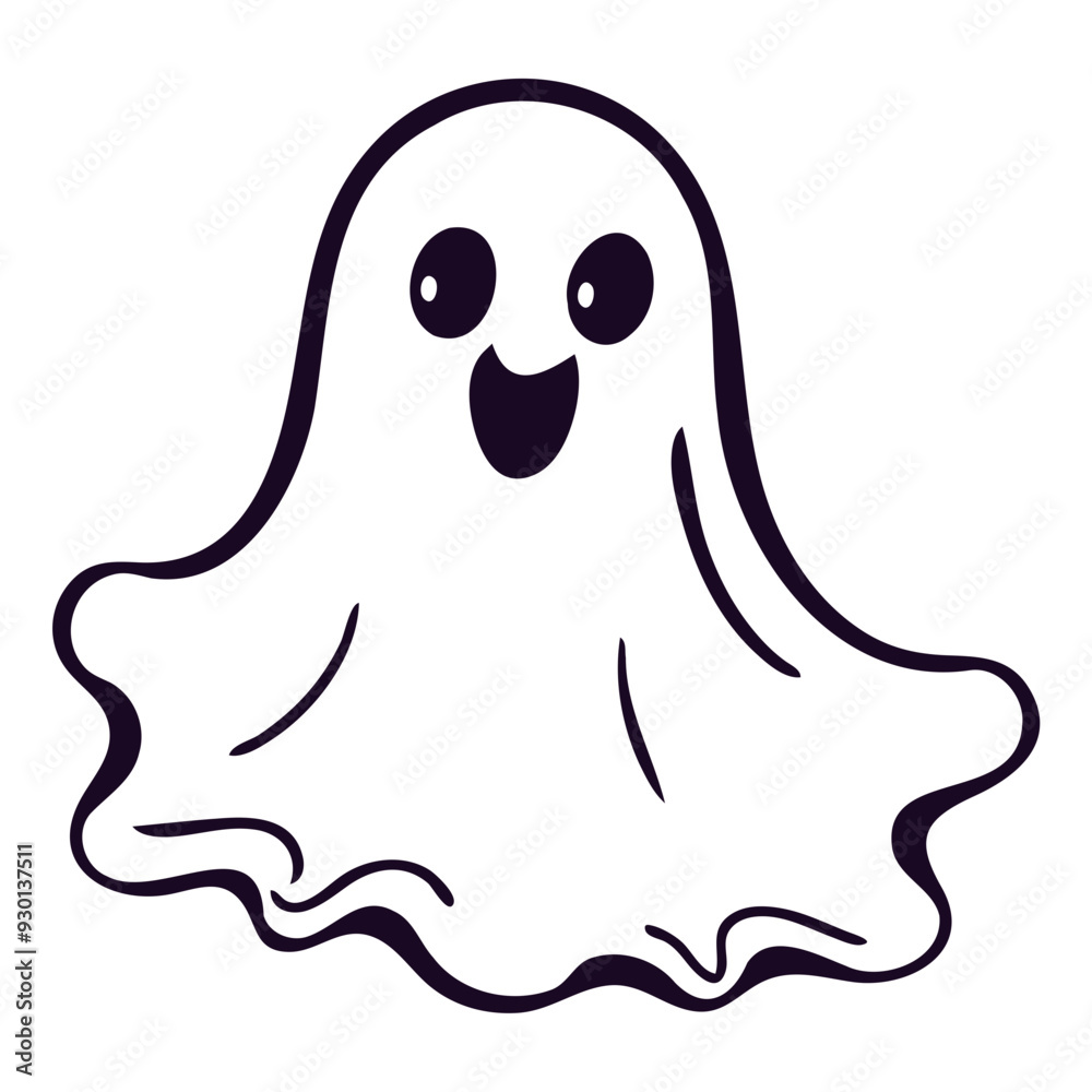 A cute white ghost with large eyes and a smiling expression, floating against a plain background A cute white ghost with large eyes and a smiling expression, floating against a plain background