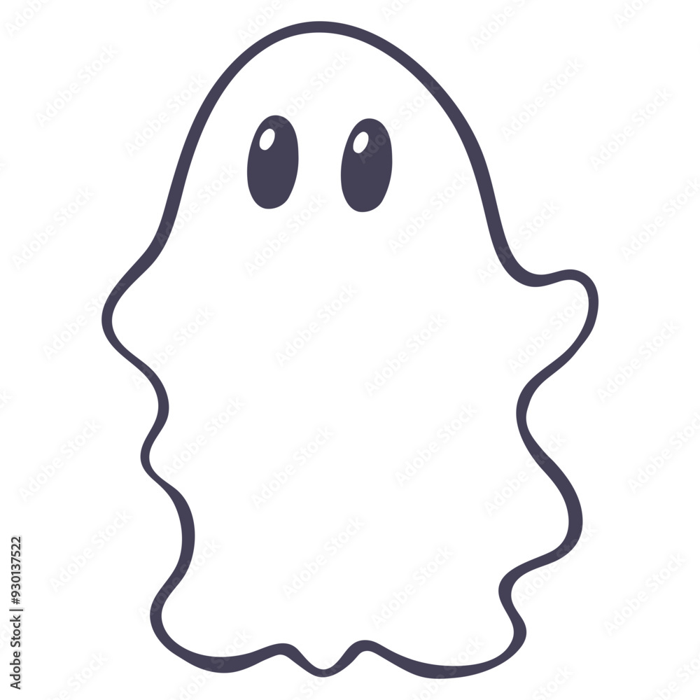 A simple cartoon ghost with large eyes and a floating, wispy body A simple cartoon ghost with large eyes and a floating, wispy body