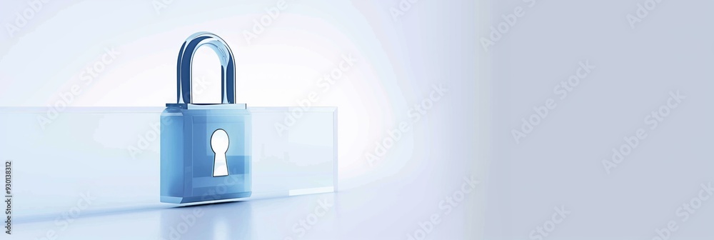Digital Security: A Shiny Blue Lock on a White Background Digital Security: A Shiny Blue Lock on a White Background