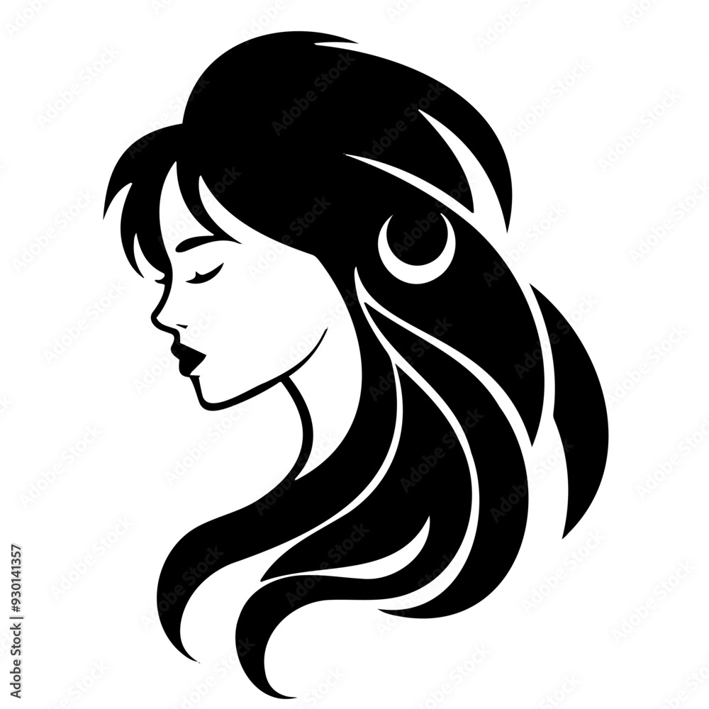Profile of a Woman with Elegant Curved Hair Profile of a Woman with Elegant Curved Hair
