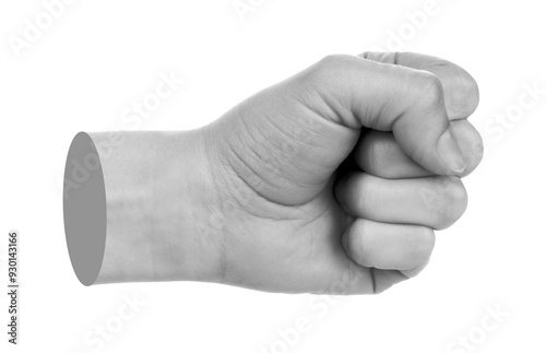Hand shows fist, isolated on transparent background. Contemporary art