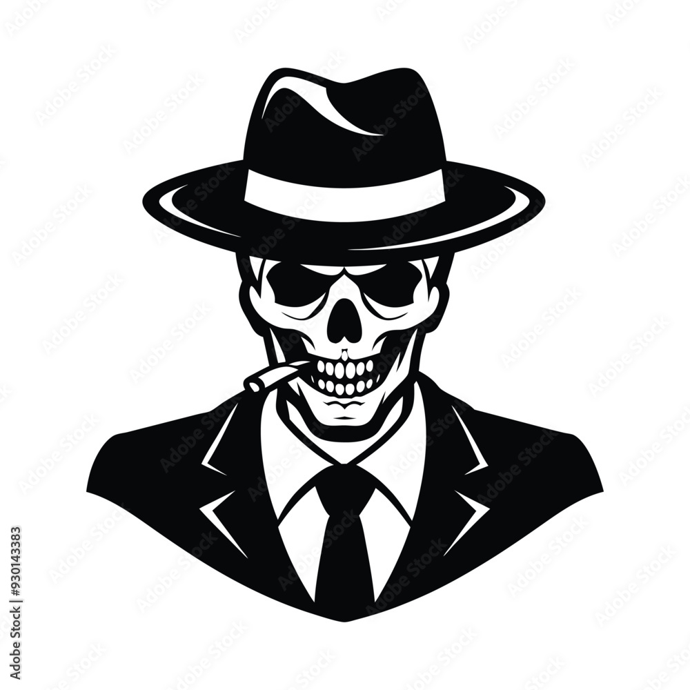 Mafia gangster skull with cigar and wearing a hat Mafia gangster skull with cigar and wearing a hat