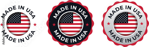 Made in the USA labels icon, made in the USA logo, USA flag , American product emblem, Vector illustration