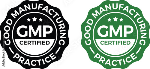 GMP (Good Manufacturing Practice) certified round stamp on white background - Vector