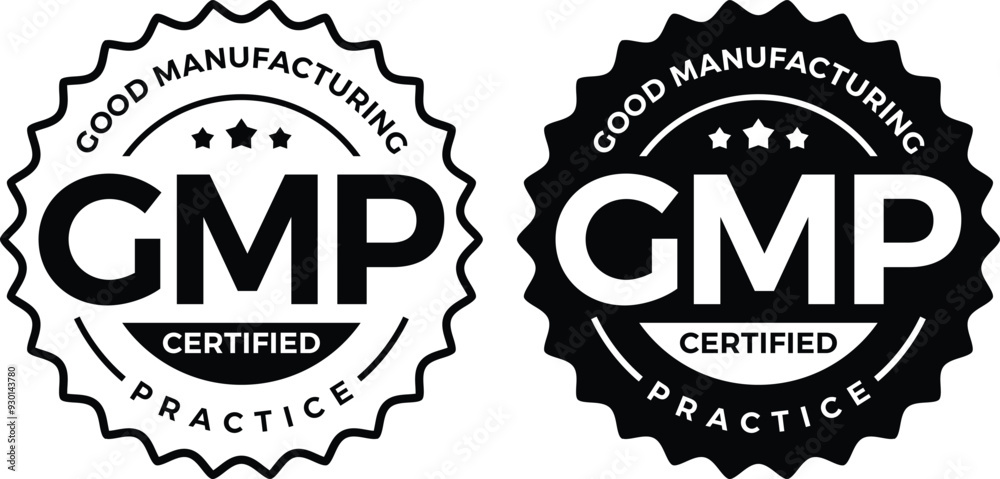 Obraz premium GMP (Good Manufacturing Practice) certified round stamp on white background - Vector