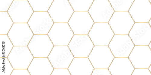 Abstract minimal geometric white and gold light background design. Vector illustration of hexagons pattern. luxury white pattern geometric mesh cell texture. Modern pattern elegant gold line template