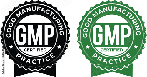 GMP (Good Manufacturing Practice) certified round stamp on white background - Vector