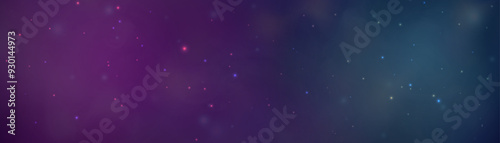 Starry sky with violet blue shimmer. Milky way with stars. Night sky with special gradient light effect.