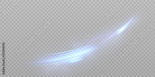Blue light effect curve line with sparks and glitter. Glowing blue trail. Abstract light energy movement effect. Vector 10 EPS
