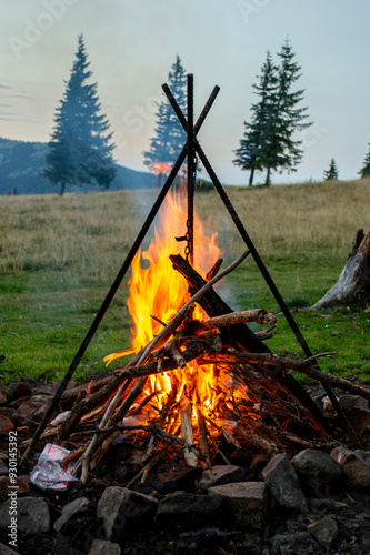 camp fire in the mountains