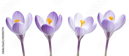 Four Purple Crocuses Blooming in a Row