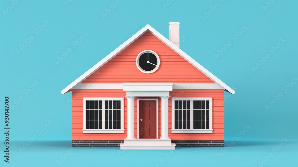 Minimalist Model House with Clock on Facade Minimalist Model House with Clock on Facade