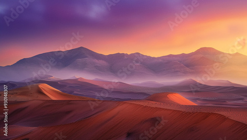 A mystical desert with dunes that shift colors with the wind