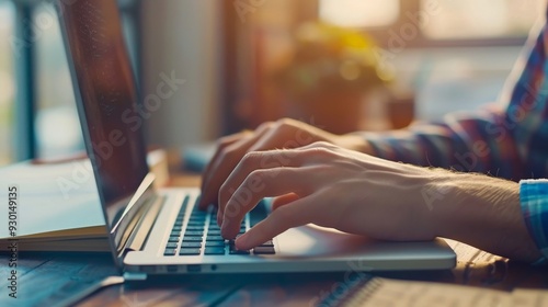 Person Typing on a Laptop with Sunlight.