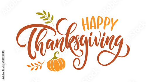Happy Thanksgiving. Hand lettering. Festive graphic design for Thanksgiving holiday greetings and invitations. Vector illustration.