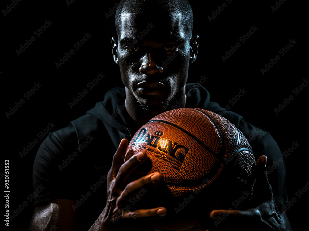 Silhouette of an African American man with a basketball, emphasizing focus and athleticism Silhouette of an African American man with a basketball, emphasizing focus and athleticism