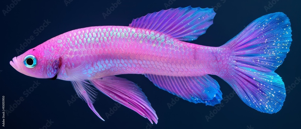 Close-up of a pink-blue fish against a black backdrop, adorned with water droplets on its side Close-up of a pink-blue fish against a black backdrop, adorned with water droplets on its side