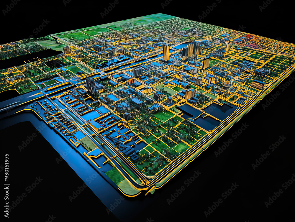 Technical aerial visual, 3D LiDAR GIS aerial map satellite scan model ...