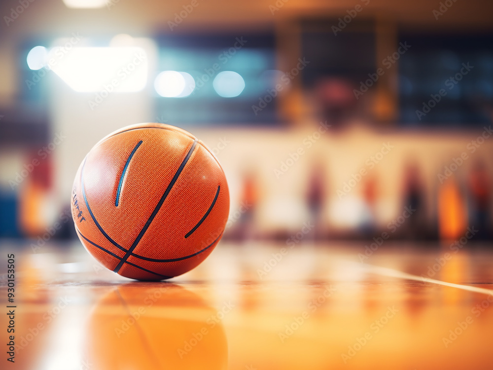 Focused close-up of a basketball on the court, ideal for backgrounds