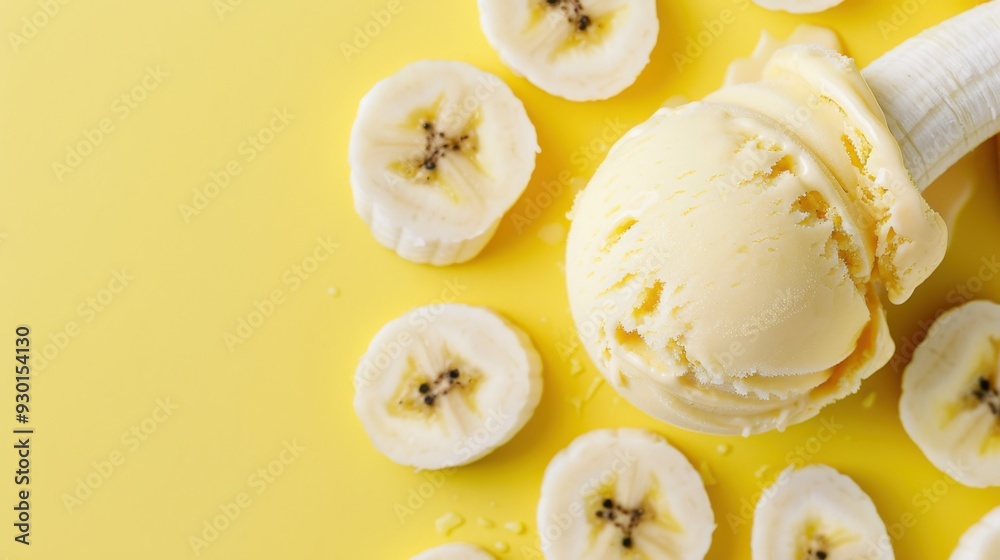 Banana Ice Cream Scoop with Fresh Banana Slices
