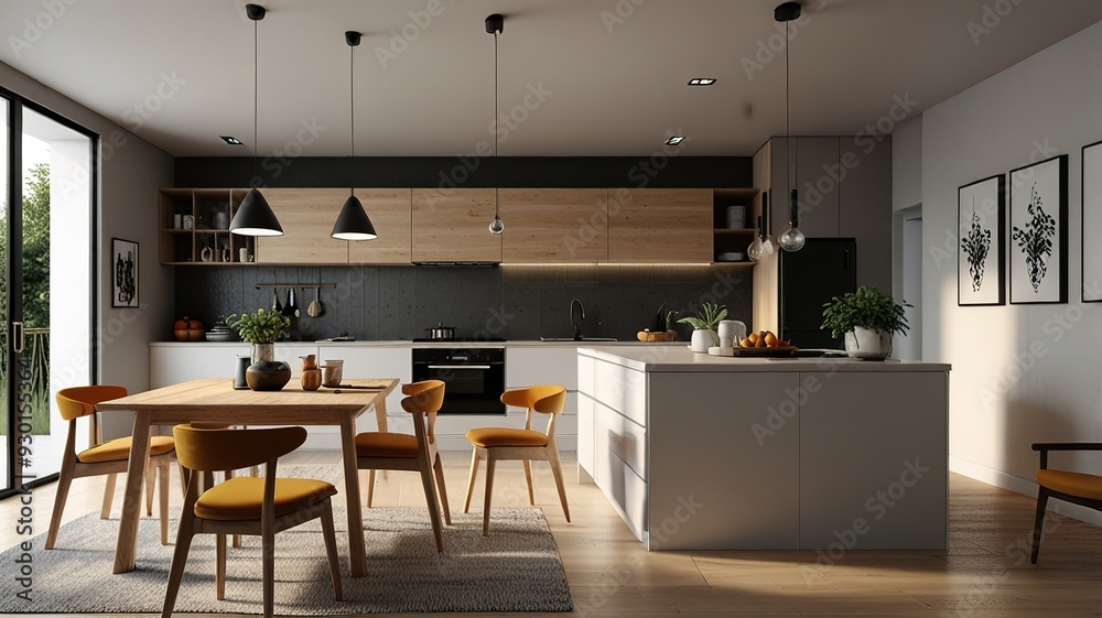 Modern Interior With Bright Wall, Living room, Bed room, kitchen, House Plants Modern Interior With Bright Wall, Living room, Bed room, kitchen, House Plants