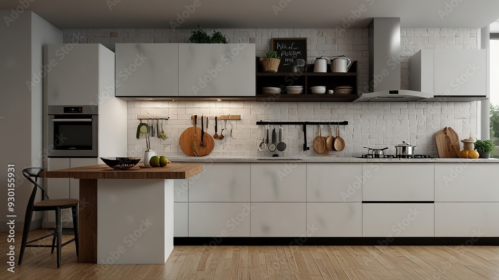 Fototapeta premium Modern Interior With Bright Wall, Living room, Bed room, kitchen, House Plants