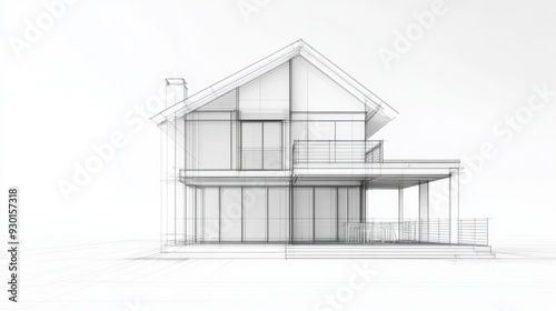 Architectural sketch of a modern house showcasing clean lines and spacious design elements, ideal for construction and design projects.