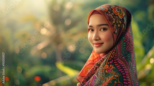 Portrait of a Woman Wearing a Colorful Hijab