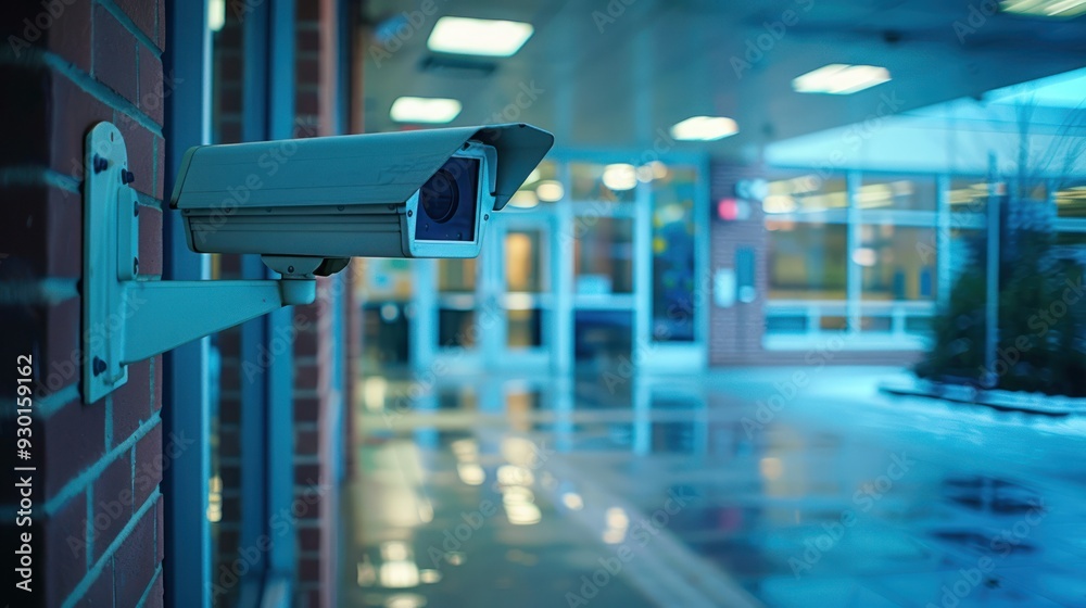 Camera positioned at building entrance (copy space, entrance security, vibrant, Blend mode, School)
