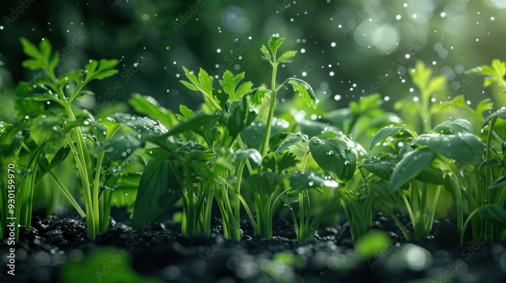 Close-up of carrot leaves and soil interaction (close up, photosynthesis, futuristic, Composite, Organic farm) Close-up of carrot leaves and soil interaction (close up, photosynthesis, futuristic, Composite, Organic farm)