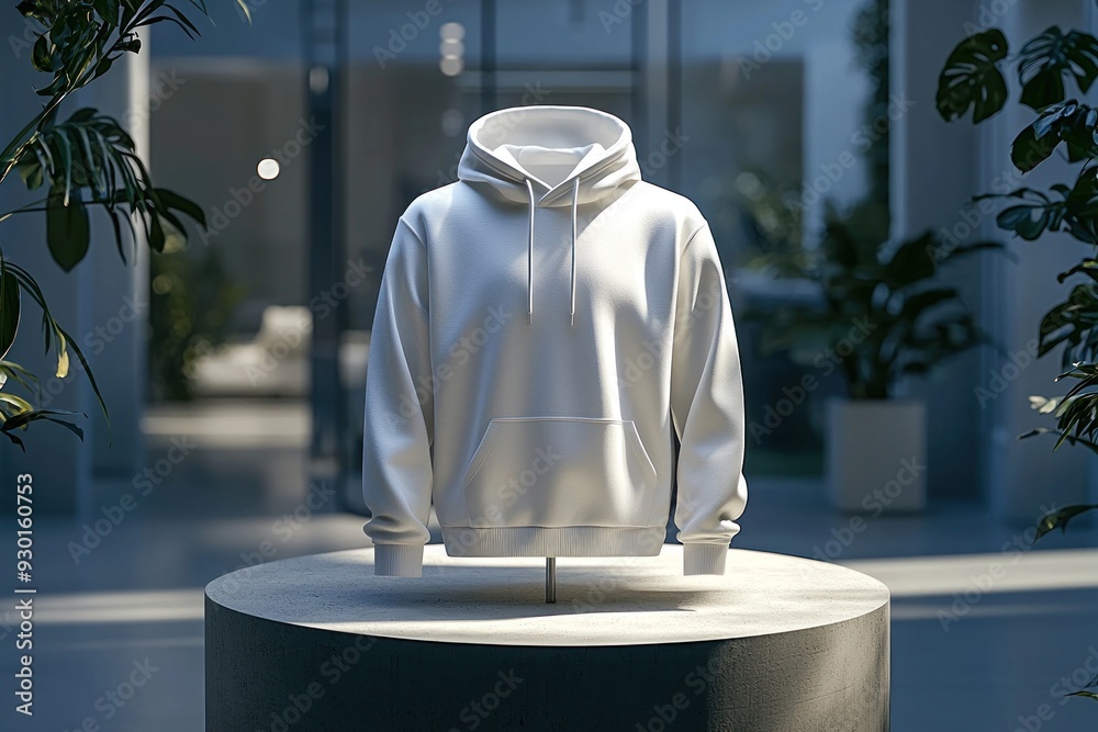A sleek 3D mockup of a plain hoodie fitted on a mannequin, elevated on a minimalist podium. The neutral background enhances the overall aesthetic, keeping the attention on the product details. The A sleek 3D mockup of a plain hoodie fitted on a mannequin, elevated on a minimalist podium. The neutral background enhances the overall aesthetic, keeping the attention on the product details. The