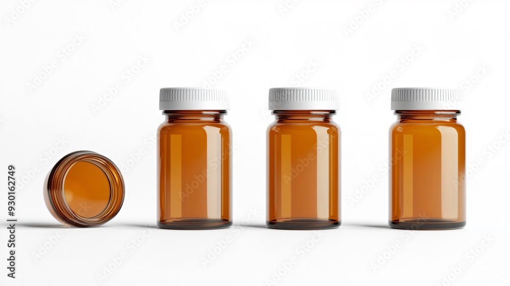 Closed Plastic Medicine Bottles on White Background Closed Plastic Medicine Bottles on White Background