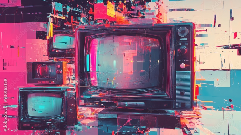 This abstract glitch art showcases vibrant, distorted retro tech, evoking chaos and nostalgia. This abstract glitch art showcases vibrant, distorted retro tech, evoking chaos and nostalgia.