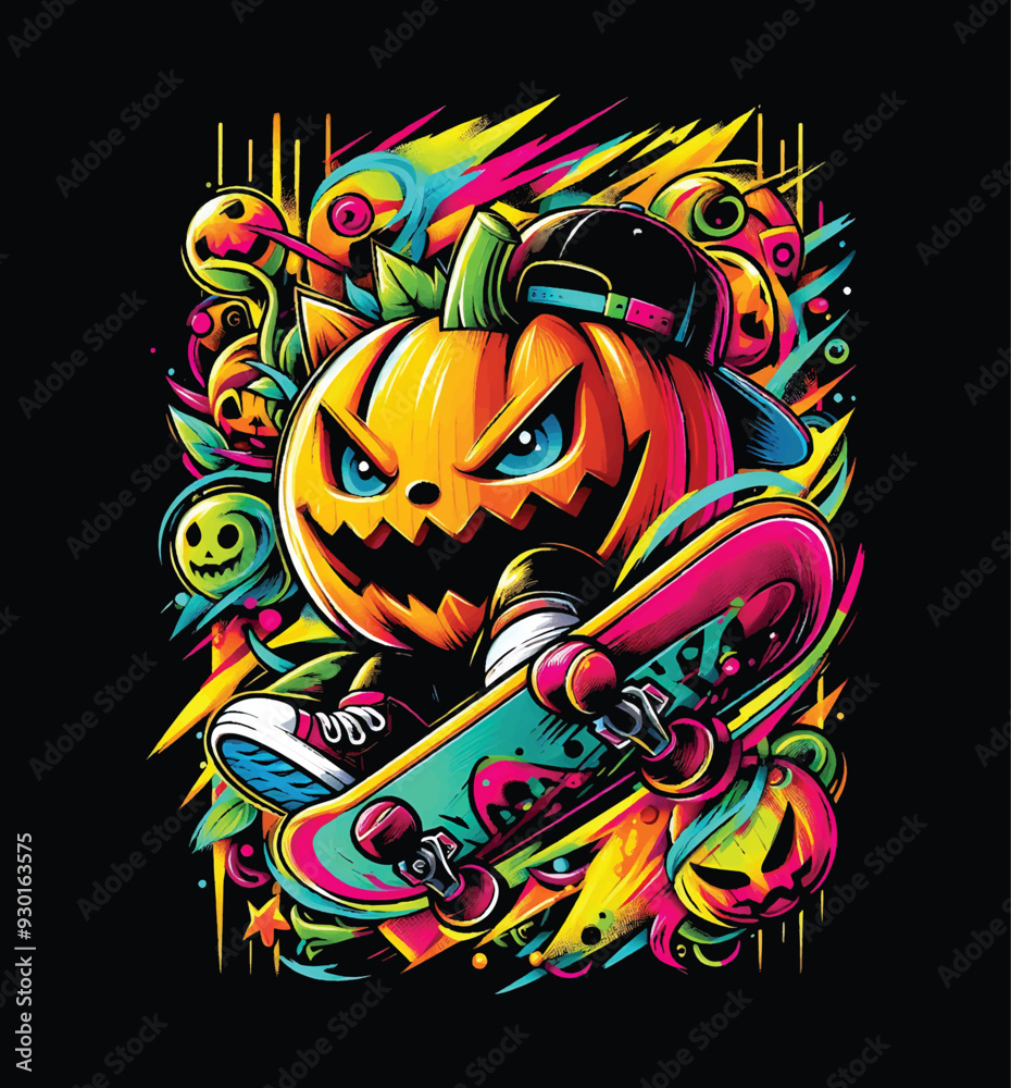 Halloween monster illustration. a halloween pumpkin with a face and print ready design Halloween monster illustration. a halloween pumpkin with a face and print ready design