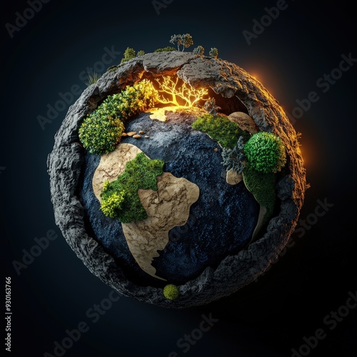 A stunning illustration of Earth, blending nature and technology, highlighting environmental harmony and innovation. photo