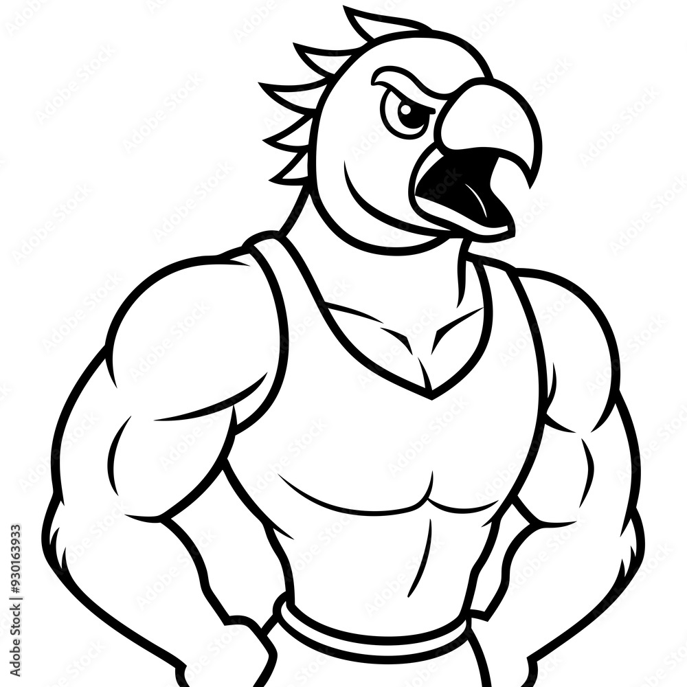 A ferocious angry parrot athlete posing line art vector illustration A ferocious angry parrot athlete posing line art vector illustration