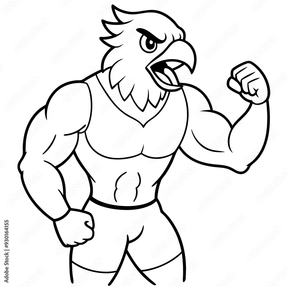 A ferocious angry parrot athlete posing line art vector illustration A ferocious angry parrot athlete posing line art vector illustration