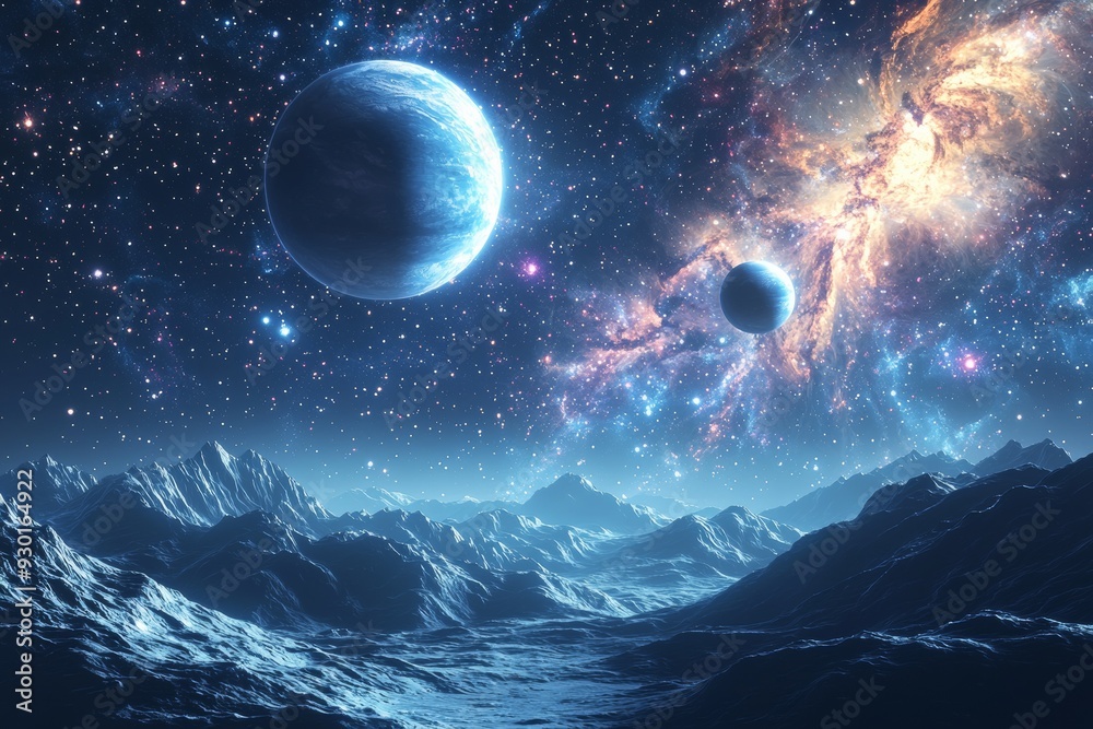 Fototapeta premium Space cosmic illustration with planets scene created with Generative AI