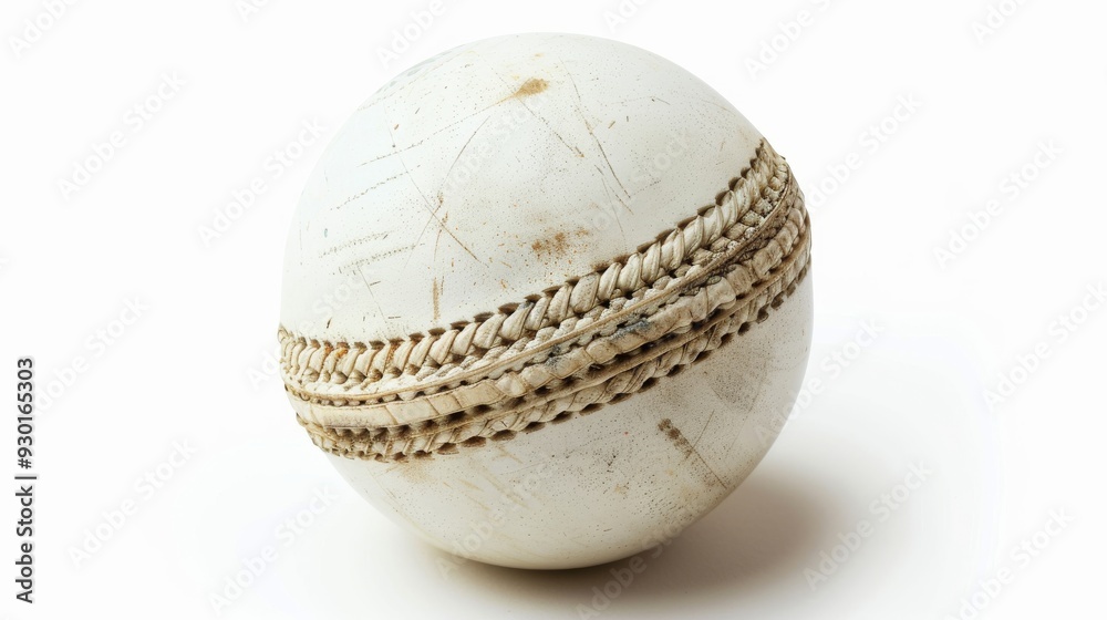 White cricket leather ball isolated on clean white background, perfect for sports equipment illustrations, close-up detail of seam stitching ideal for cricket enthusiasts and sporting goods advertisin White cricket leather ball isolated on clean white background, perfect for sports equipment illustrations, close-up detail of seam stitching ideal for cricket enthusiasts and sporting goods advertisin