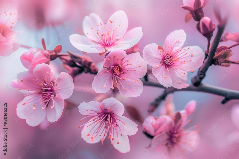 A close-up of cherry blossoms on a tree branch, with soft pink petals and a blurred background of more blossoms. A close-up of cherry blossoms on a tree branch, with soft pink petals and a blurred background of more blossoms.