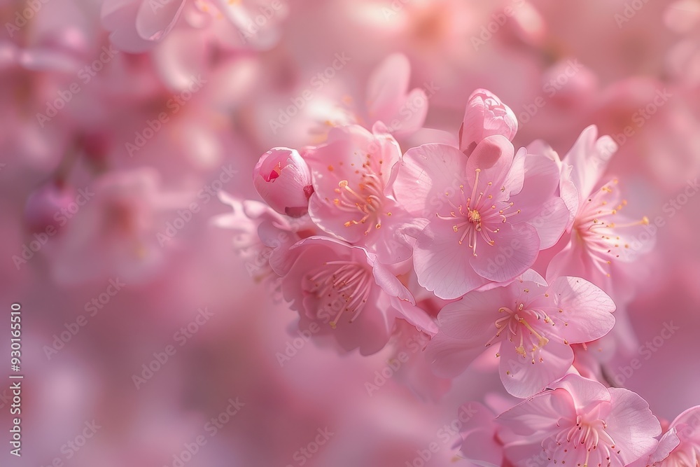 A close-up of cherry blossoms on a tree branch, with soft pink petals and a blurred background of more blossoms. A close-up of cherry blossoms on a tree branch, with soft pink petals and a blurred background of more blossoms.
