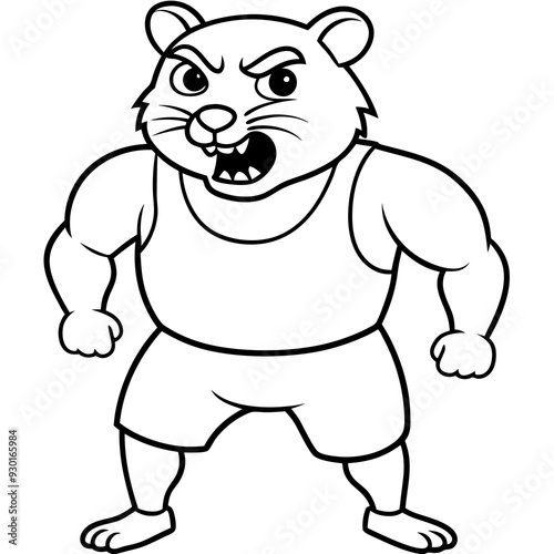 A ferocious angry  Hamster athlete posing art vector illustration