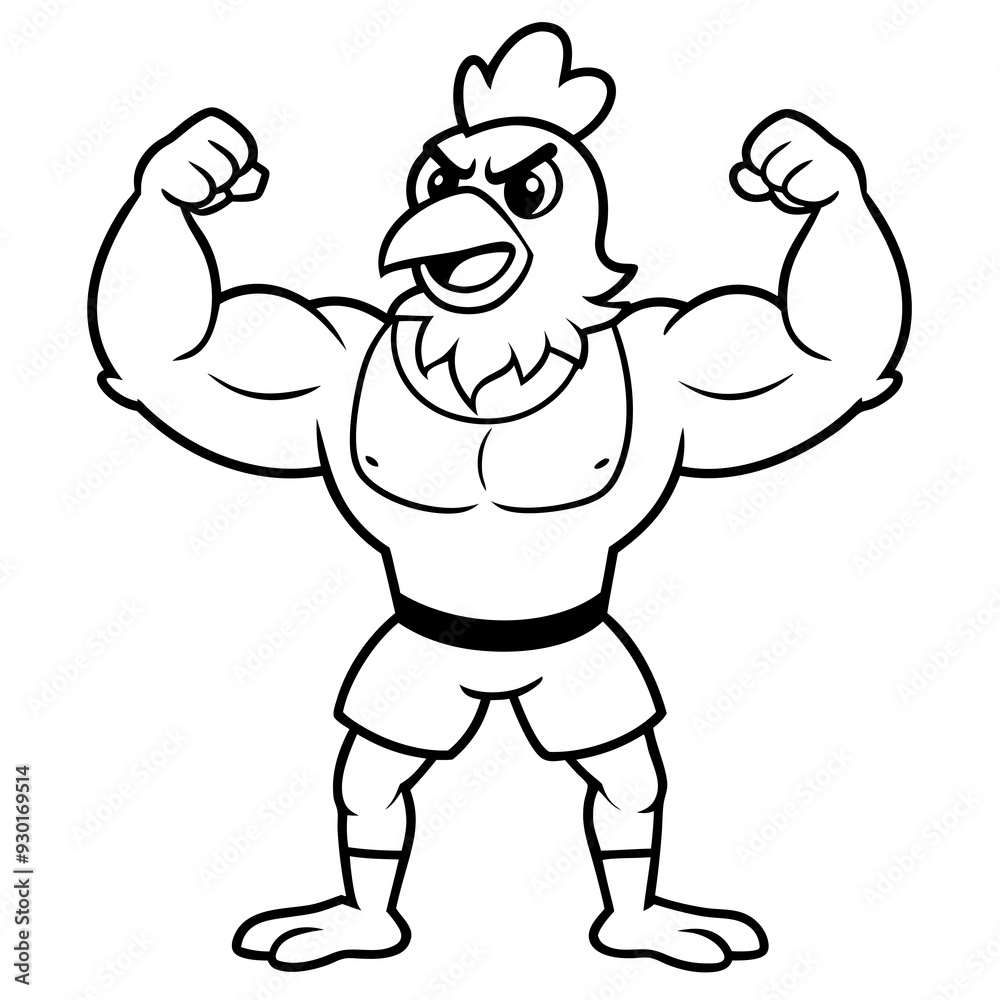 A ferocious angry chicken athlete posing line art vector illustration A ferocious angry chicken athlete posing line art vector illustration