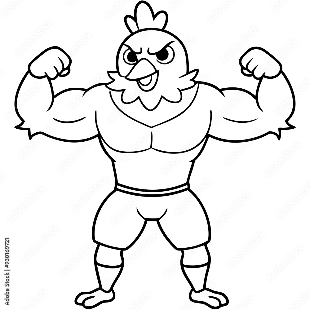 A ferocious angry chicken athlete posing line art vector illustration A ferocious angry chicken athlete posing line art vector illustration