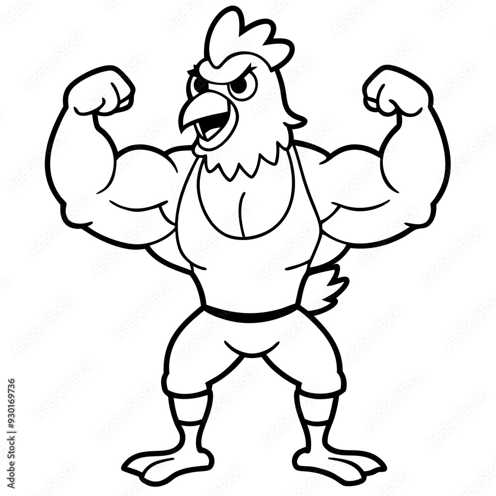 A ferocious angry chicken athlete posing line art vector illustration A ferocious angry chicken athlete posing line art vector illustration